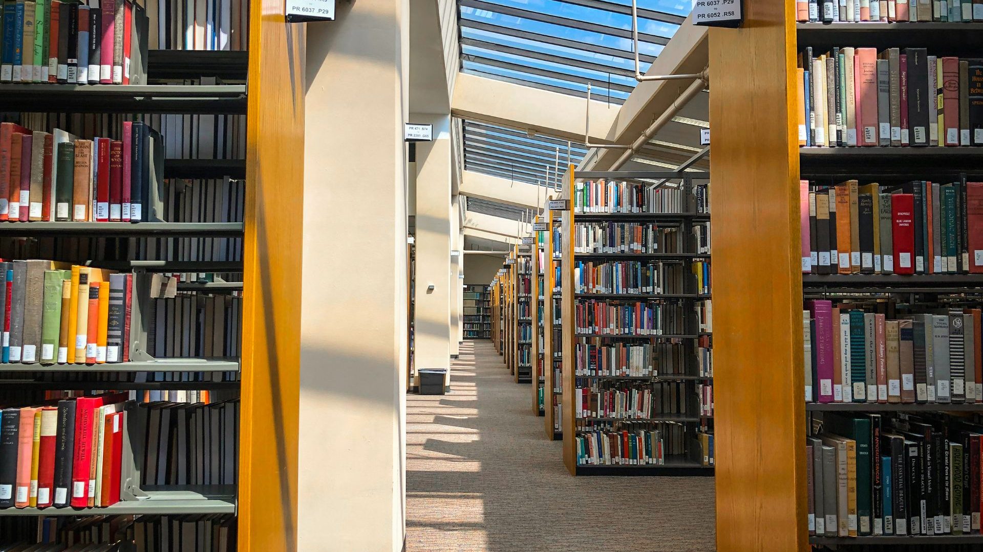 Library stacks in McDermott Library